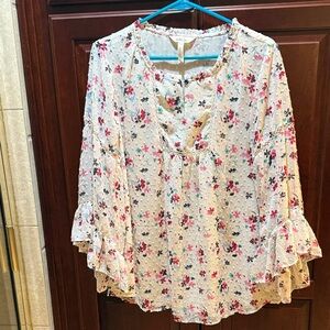 Matilda Jane Floral Blouse - Cream with Pink and Blue Accents NEW without tags